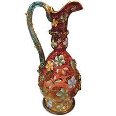Antique Rarity in Moser Applied Jeweling and Enameled Pitcher Amberina Color c.1890