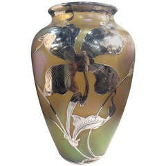 Beautiful Loetz Art Glass with Silver Overlay Art Nouveau Vase c.1900 Austria