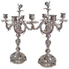 Christofle Trianon Silver on Bronze Four Light Candelabra circa 1940 Signed