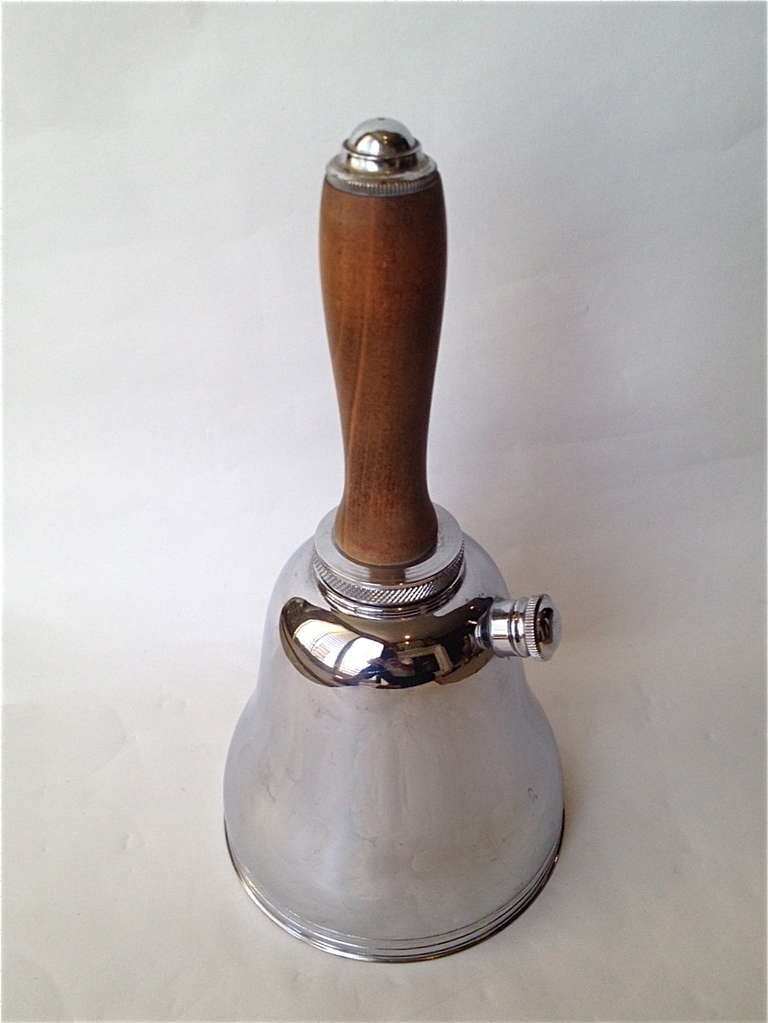 Wonderful 1940s Bell Shape Cocktail Shaker Silver Plated with Wooden Handle