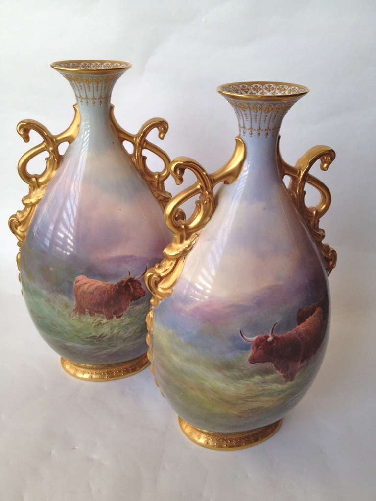 Antique Royal Daulton Pair of Vases signed Hancock 2