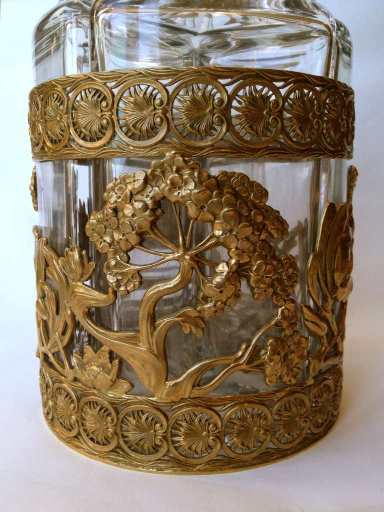 Fine Gentleman's Gilt Bronze Brandy and Cigar Set Art Nouveau Period c.1900 In Excellent Condition In Redding, CA