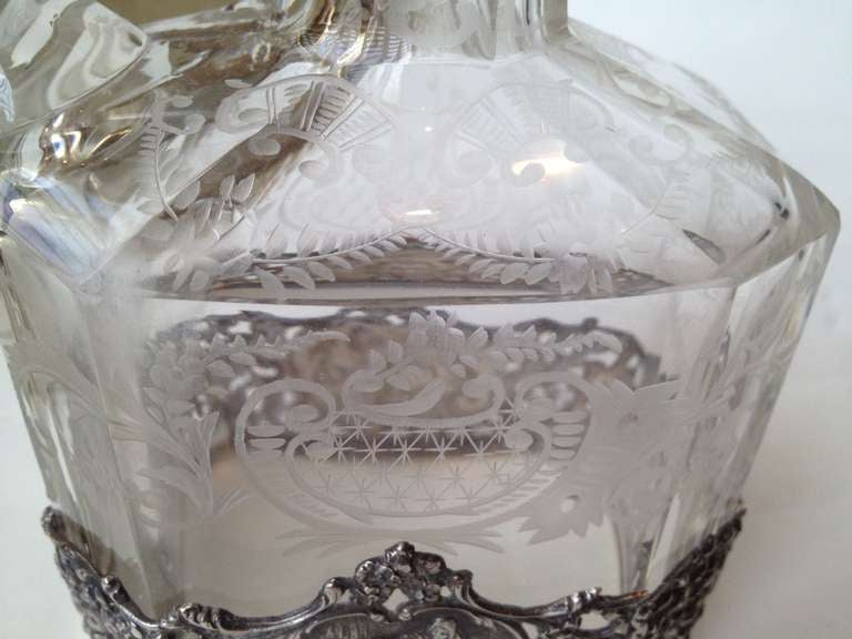 Fine Pair of German 800. Silver Mounted Etched Glass Decanters circa 1900 2