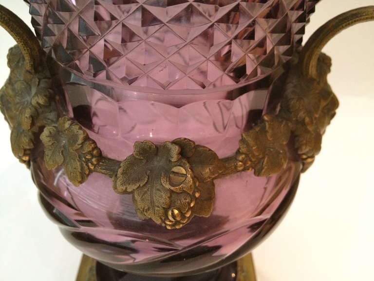 Large Baccarat Urns Rare Amethyst Color Glass with Gilt Bronze Mounts circa 1870 3
