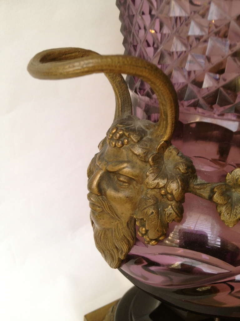 Large Baccarat Urns Rare Amethyst Color Glass with Gilt Bronze Mounts circa 1870 In Excellent Condition In Redding, CA