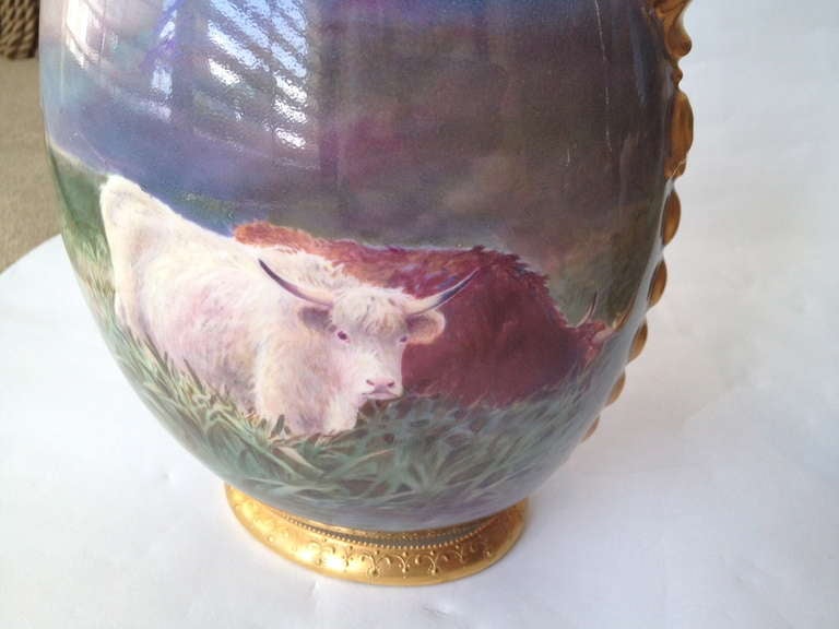 Antique Royal Daulton Pair of Vases signed Hancock In Excellent Condition In Redding, CA