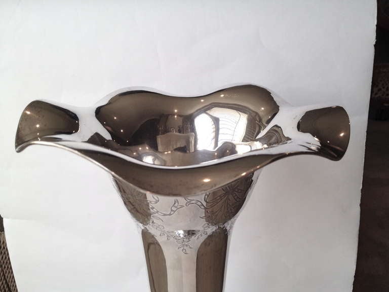 Mammoth Size Sterling Art Nouveau Vase Shreve Co c.1900 In Excellent Condition In Redding, CA