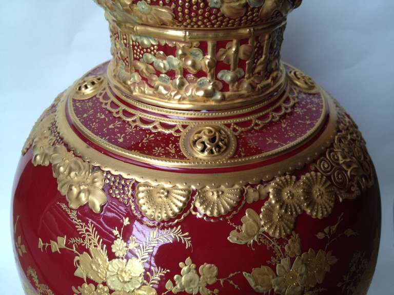 English Large Royal Crown Derby Ginger Jar Shape Urn circa 1890s