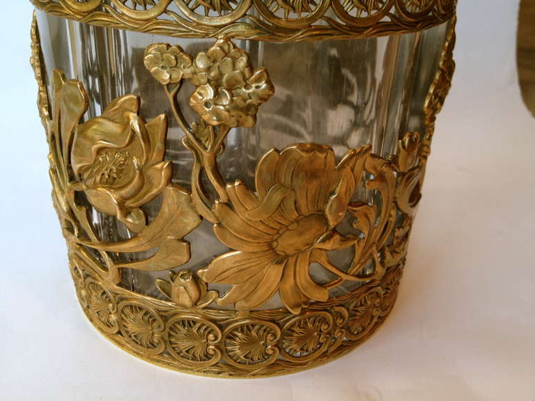 Crystal Fine Gentleman's Gilt Bronze Brandy and Cigar Set Art Nouveau Period c.1900