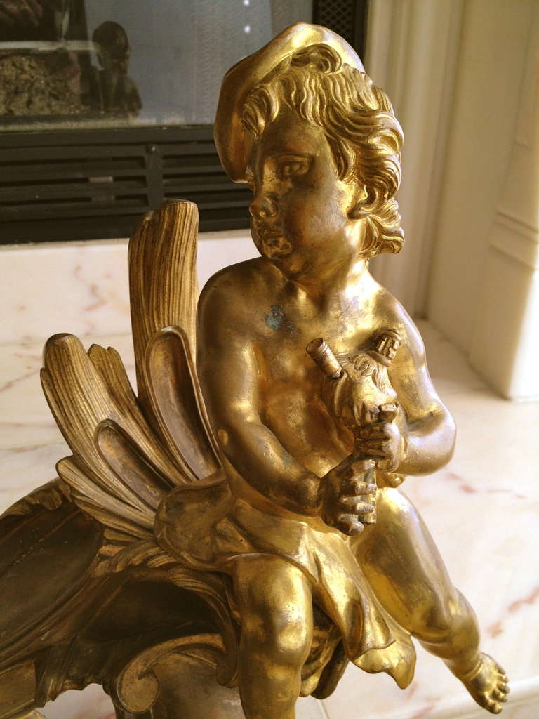 Louis XVI Fabulous French Gilt Bronze Chenets, circa 1880 For Sale