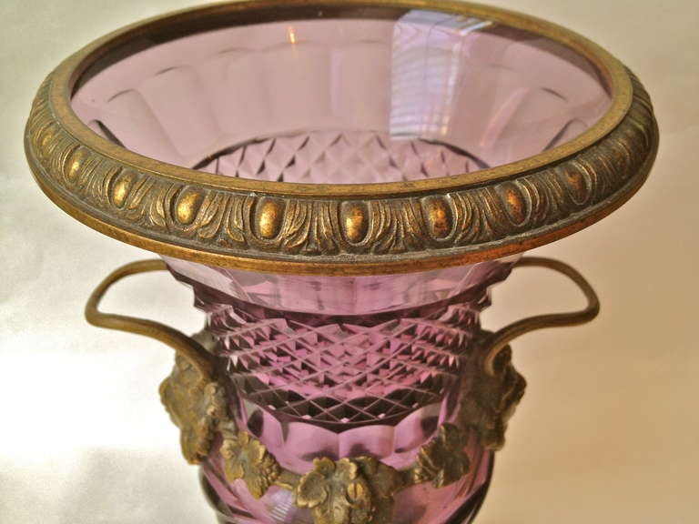 Large Baccarat Urns Rare Amethyst Color Glass with Gilt Bronze Mounts circa 1870 1