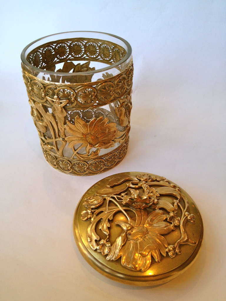 French Fine Gentleman's Gilt Bronze Brandy and Cigar Set Art Nouveau Period c.1900