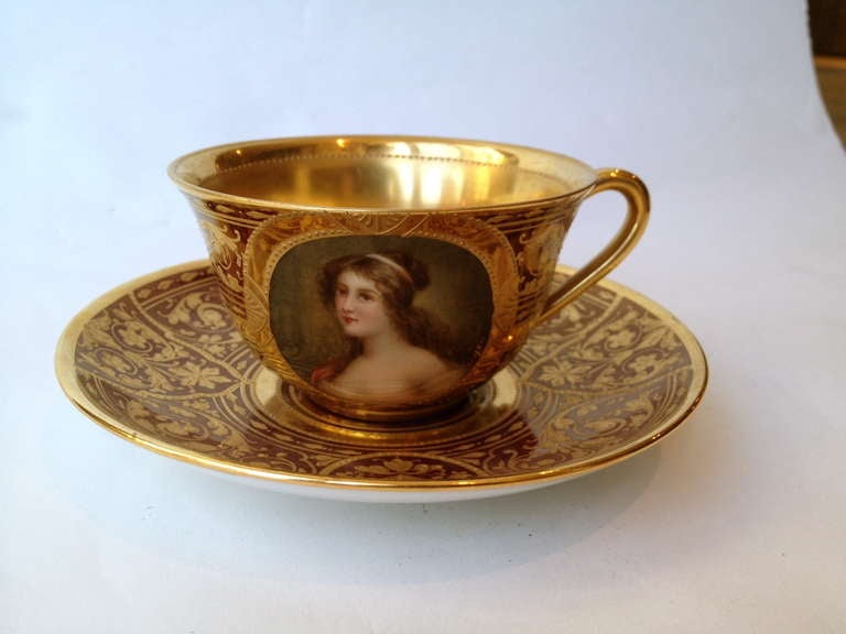 Austrian Worlds Most Beautiful Tea Set Royal Vienna Style with Portraits circa 1900