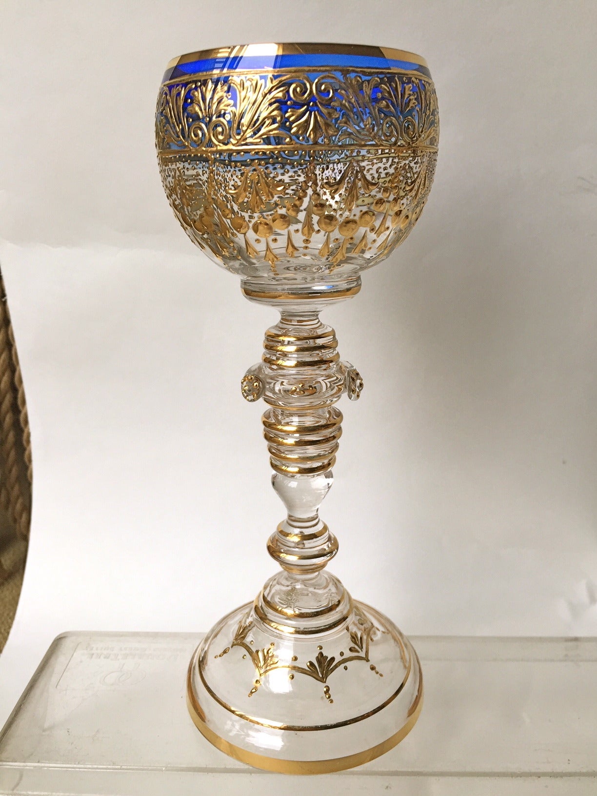 Moser Multiple Color Wine Stems Exceptional Raised Parcel-Gilt, circa 1900