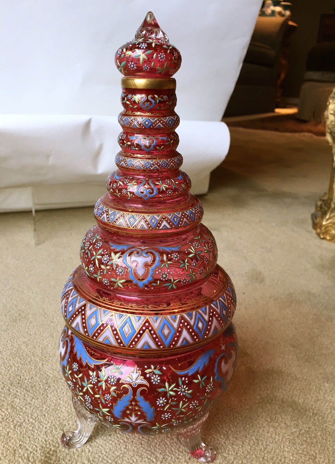 Moser Enameled and Gilt Decorated Decanter with Stopper, circa 1930s