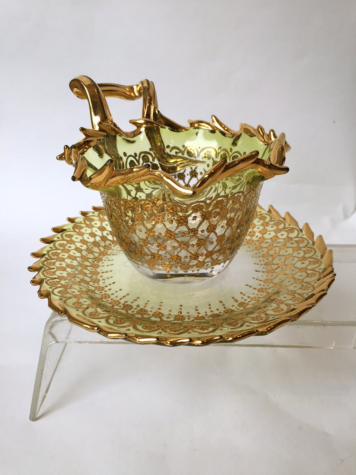 Austrian Very Unusual Rare Moser Cups and Saucers, circa 1900