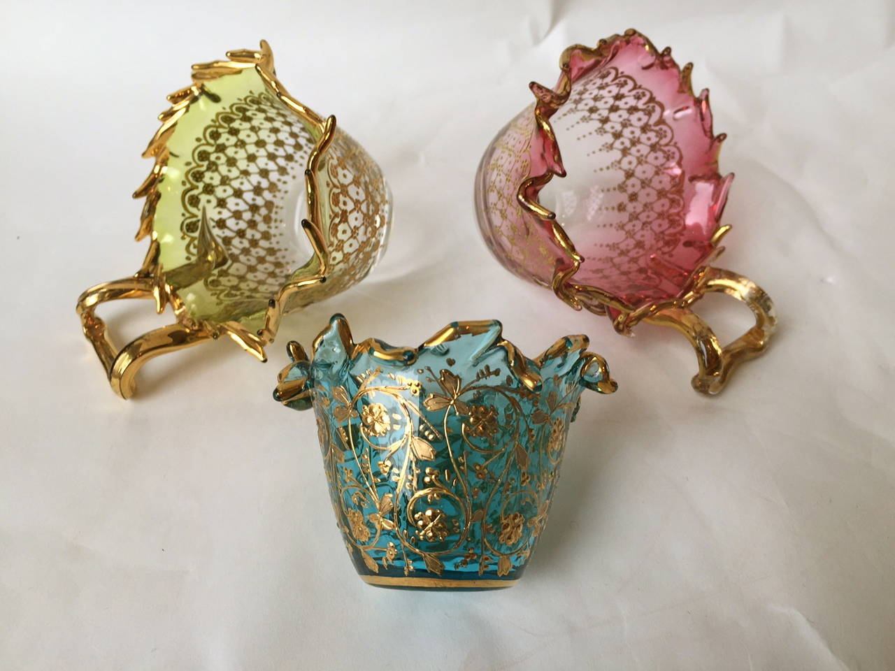 Very Unusual Rare Moser Cups and Saucers, circa 1900 3