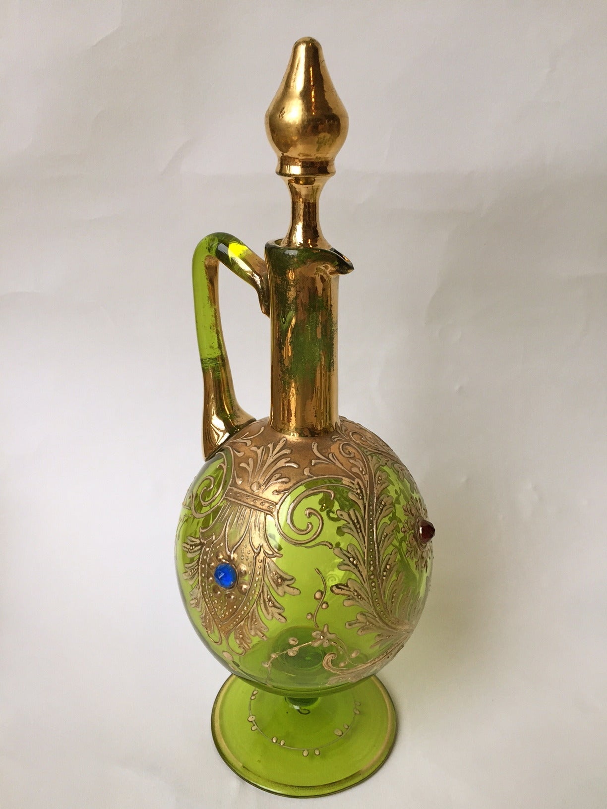 Superb Moser Jewel Applied Gilt Highlighted Liquor Set, Austria, circa 1900 In Excellent Condition For Sale In Redding, CA