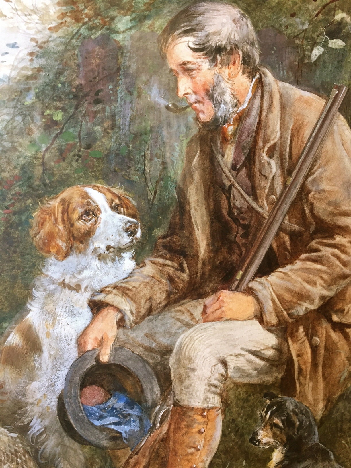 I was compelled to purchase this painting for several reasons first the quality of the work is undeniable, all of the details the faces the loyal Dog and puppy lots of character, the coloration is fantastic very strong with no fading. My father is a