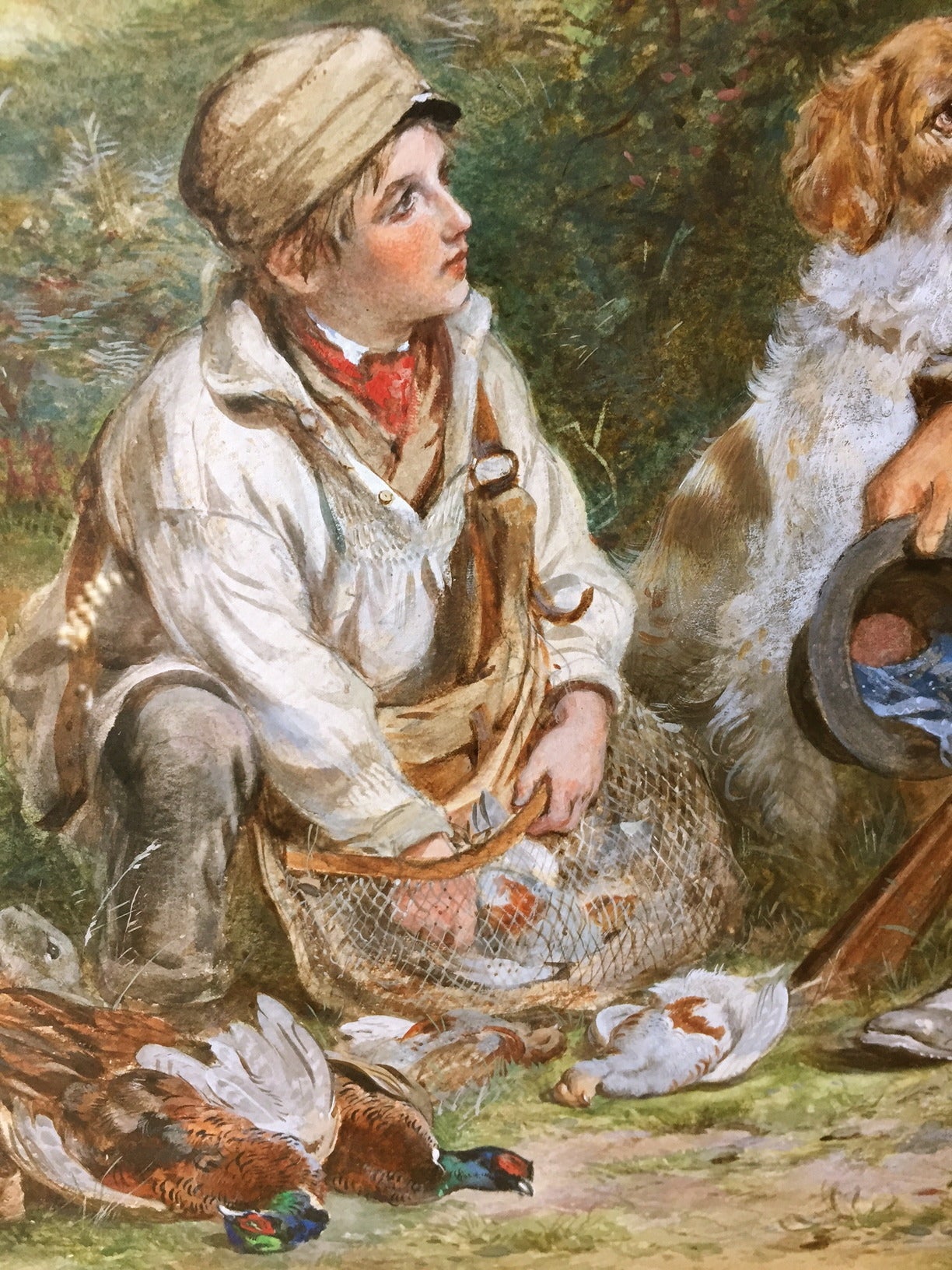 British Hunting Father and Son with Dogs Watercolor by James Hardy Jr., 1867 England For Sale
