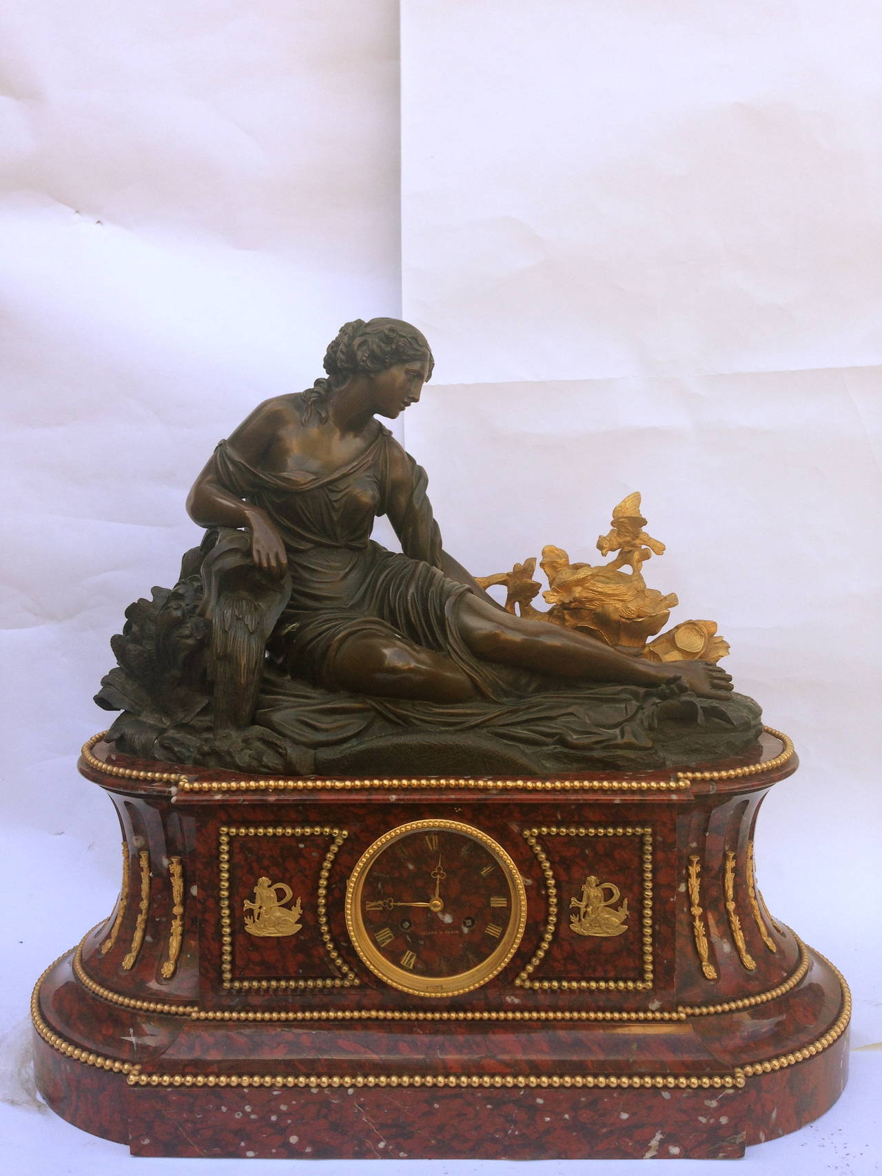 Palatial Rough Marble and Gilt Bronze Assembled Clock Set, 19th Century