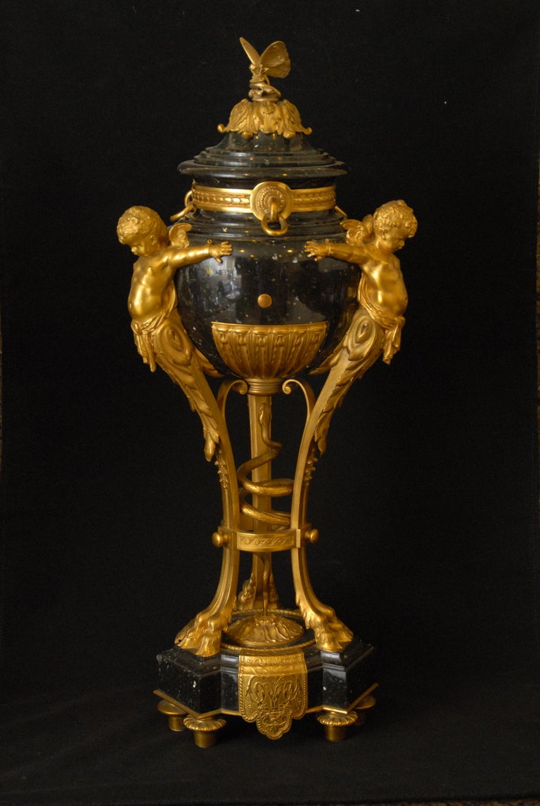 Important French 19th Century Gilt Bronze Mounted Marble Urns In Excellent Condition In Redding, CA