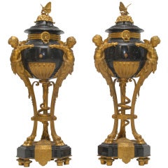 Important French 19th Century Gilt Bronze Mounted Marble Urns