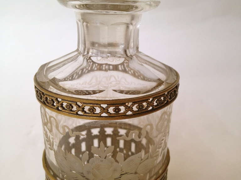 20th Century French Gilt Bronze Etched Crystal Cologne circa 1920