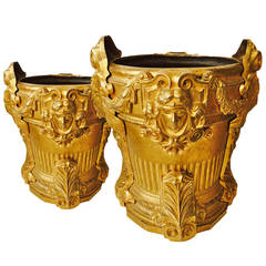 Beautiful and Rare 19th Century Gilt Bronze Wine Coolers Empire Masks