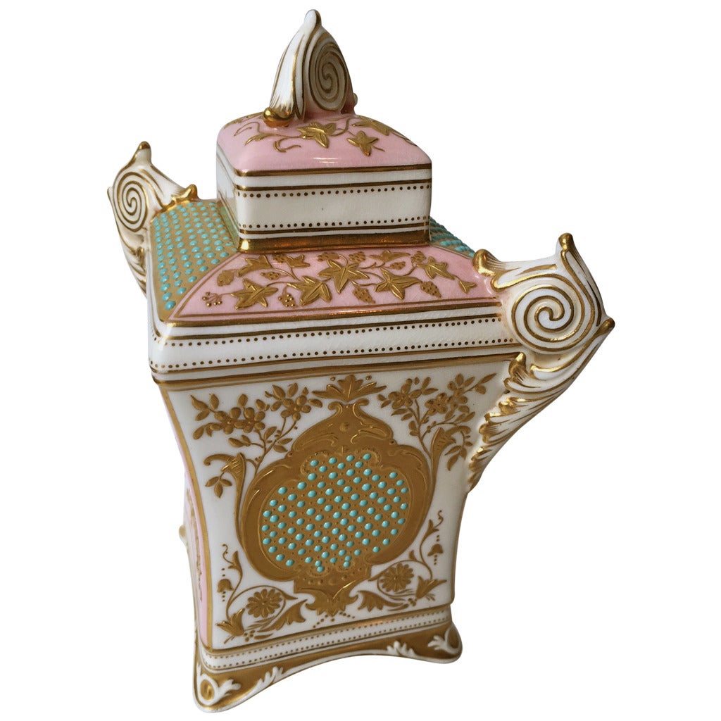 Rare Jeweled Coalport Tea Caddy, England circa 1900