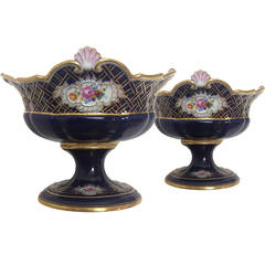 Pair of Meissen Centerpieces with Painted Flowers, Gilt Highlights, 19th Century