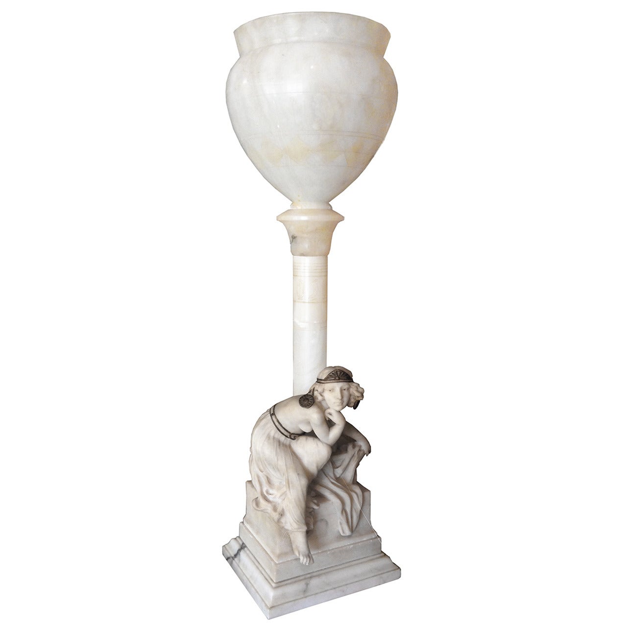 Art Nouveau Carved Alabaster "Orientalist" Torchiere Lamp, circa 1890 For Sale