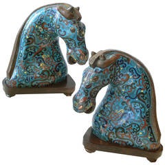 Fabulous Pair of Chinese Cloisonné Horse Heads, circa 1900