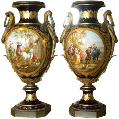 Monumental Pair of 19thc Sevres Style Palace Urns