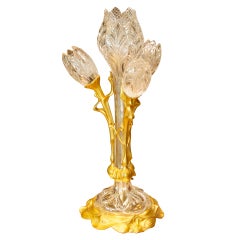 Art Nouveau Crystal and Bronze Flora Form Table Lamp