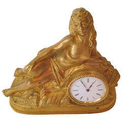 French Miniature Gilt Bronze Clock Signed L. Brunswick A.B.Paris