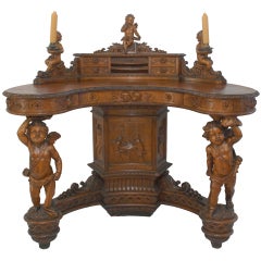 Antique Important Renaissance Revival Walnut Desk by Valentino Besarel, 19th Century