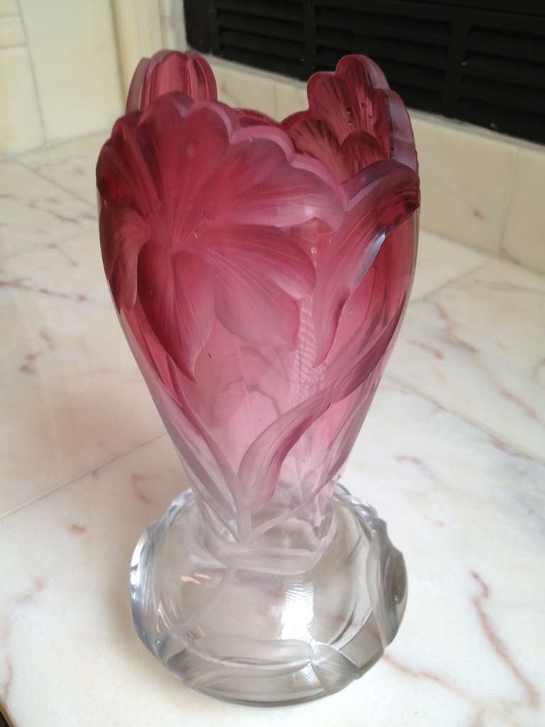 Moser Intaglio Cut Two Color Vase c.1920s