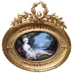 19th Century Miniature Painting Gilt Bronze Frame