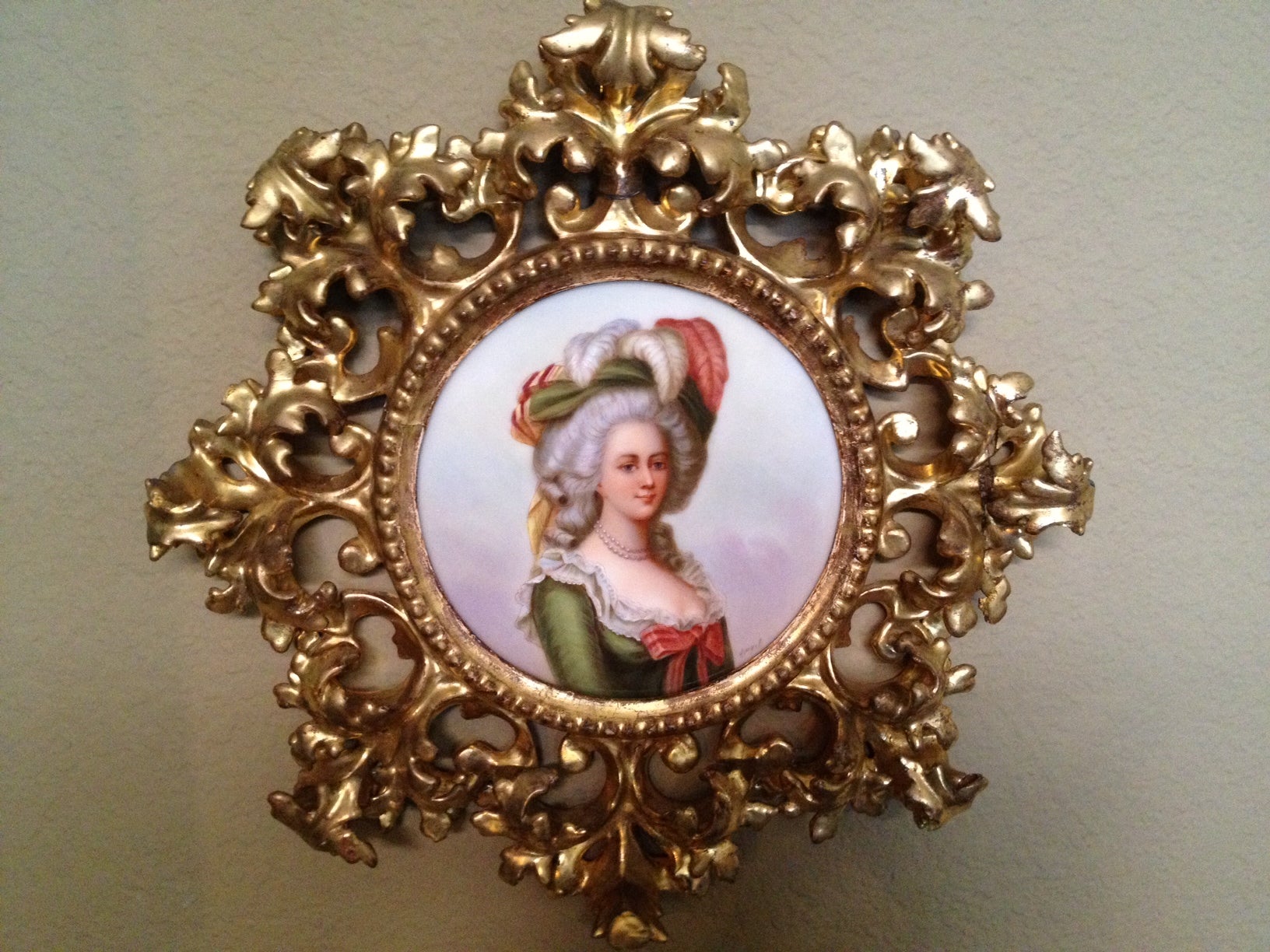19th Century Italian Porcelain Plaque of Marie Antoinette Gilt Frame