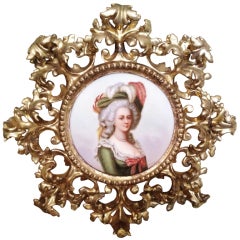 Vintage 19th Century Italian Porcelain Plaque of Marie Antoinette Gilt Frame