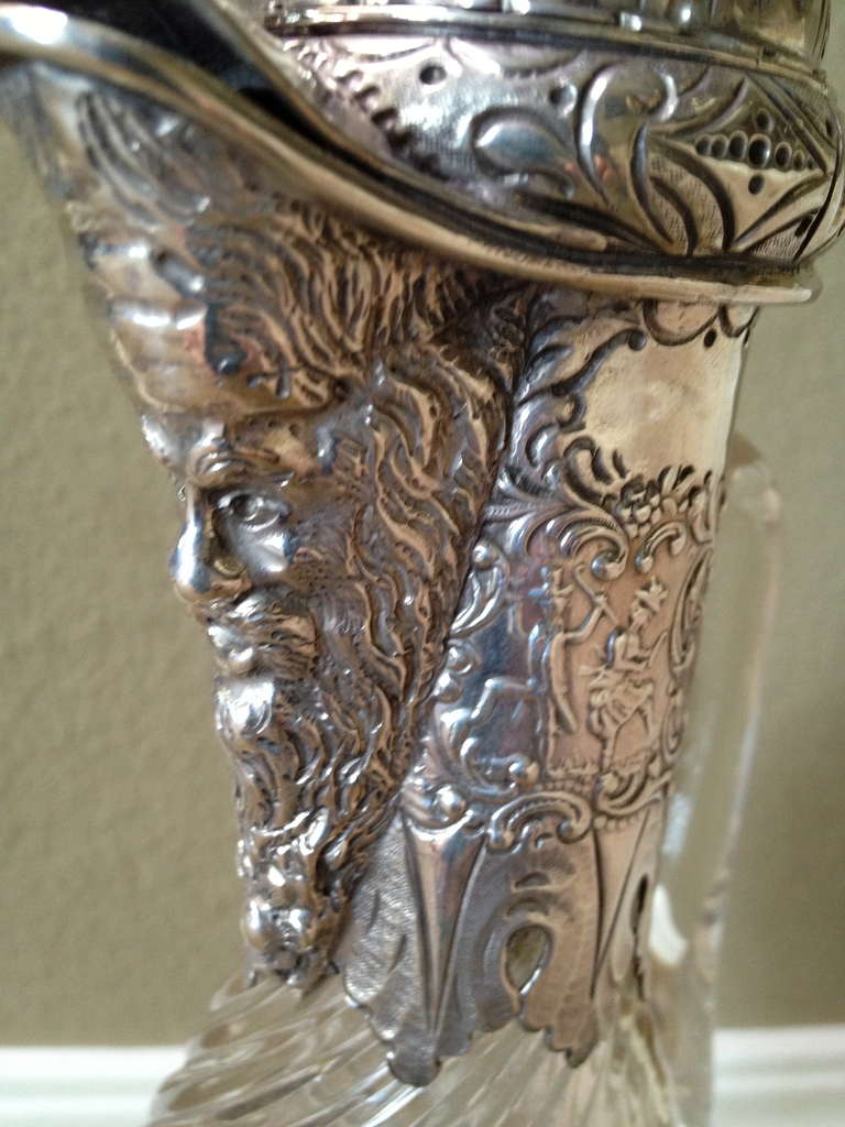 Rococo Revival 19th Century Dutch Silver and Glass Decanter For Sale