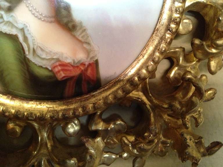 19th Century Italian Porcelain Plaque of Marie Antoinette Gilt Frame In Excellent Condition In Redding, CA