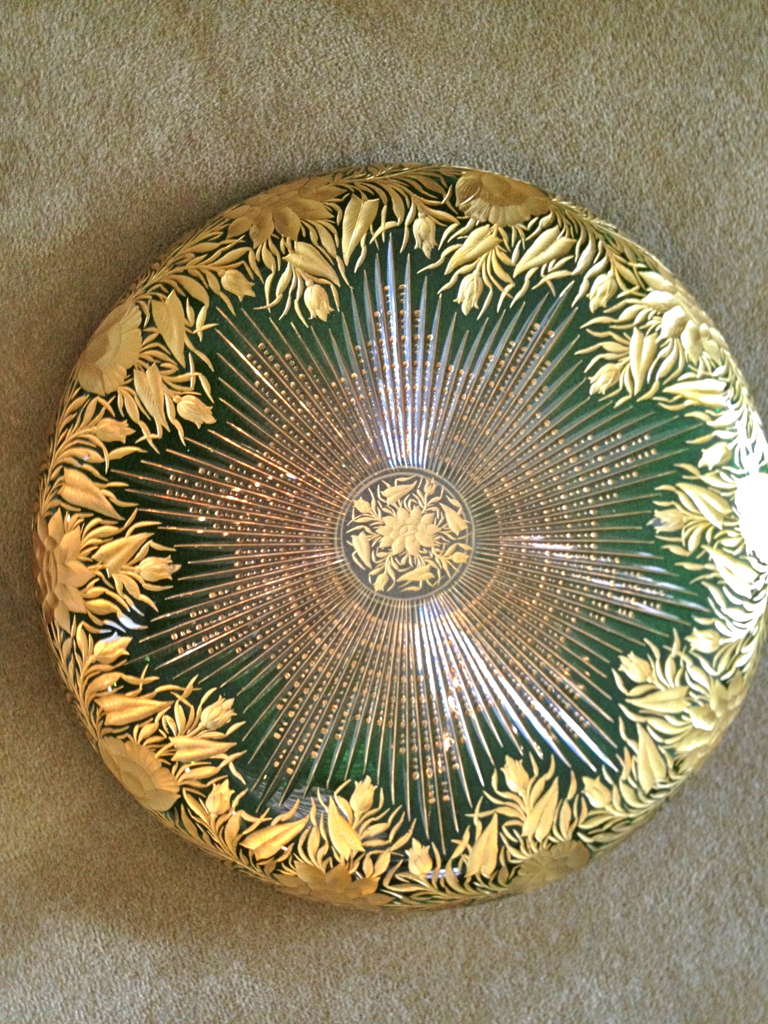 20th Century Bohemian Glass Two Color Charger Etched Gilded and Cut c.1920s