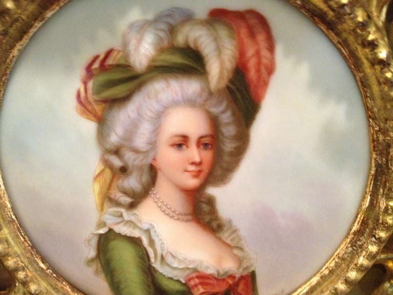 This is a wonderful Plaque nicely framed in a gilt wood rococo
frame. The plaque Is Expertly Painted and artist signed.

Thank you for your interest, please click on our store for other examples of our inventory.