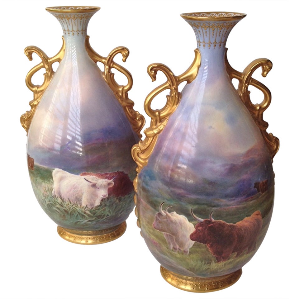 Antique Royal Daulton Pair of Vases signed Hancock