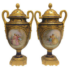 Wonderful Quailty 19th Century Sevres Style Urns Handpainted and Gilded