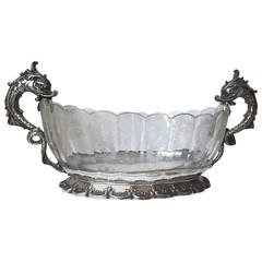Beautiful German 800, Fine Silver and Etched Glass Centerpiece, 19th Century