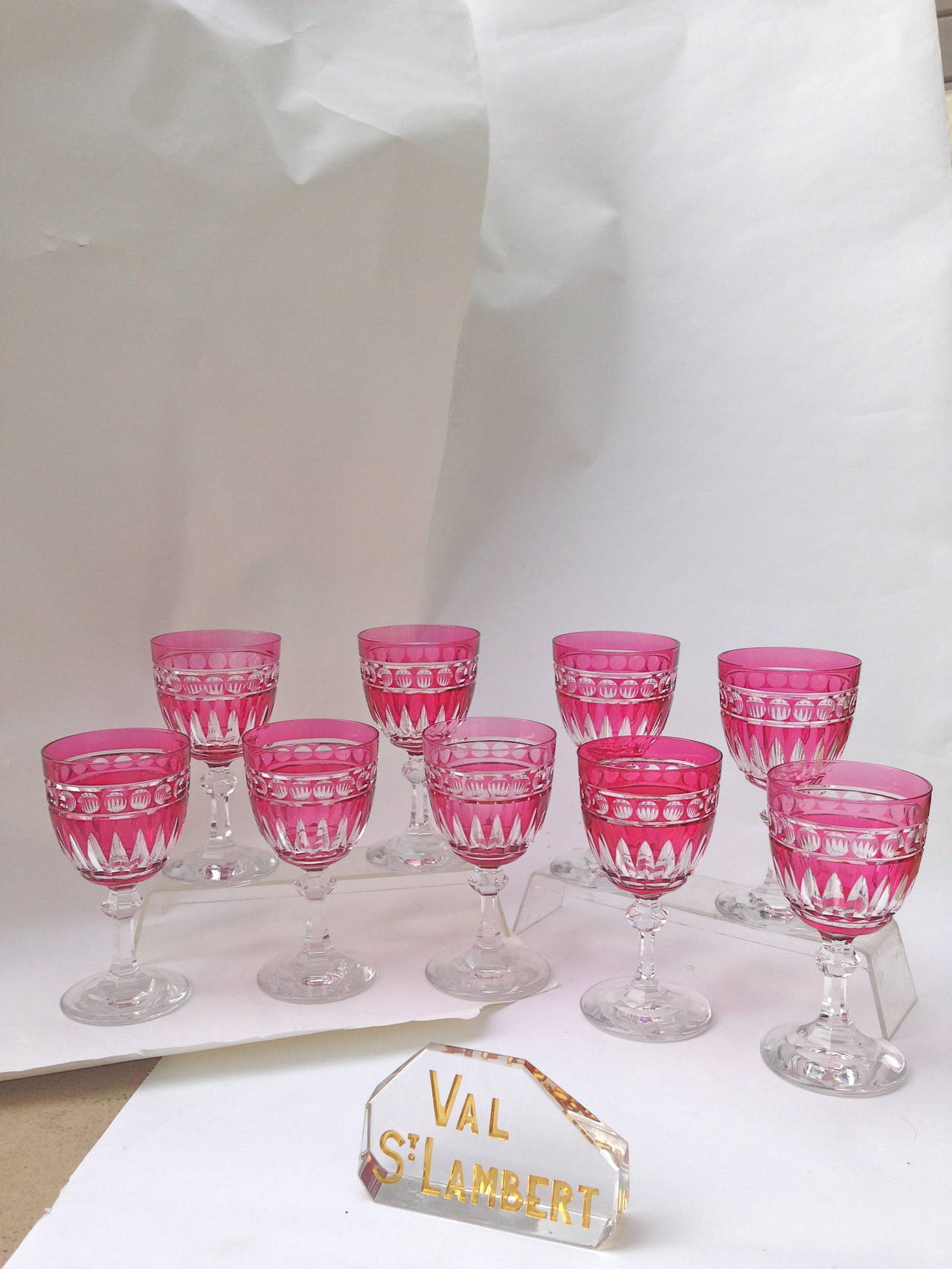 20th Century Nine Cranberry to Clear Val Saint Lambert Large Goblets, circa 1940