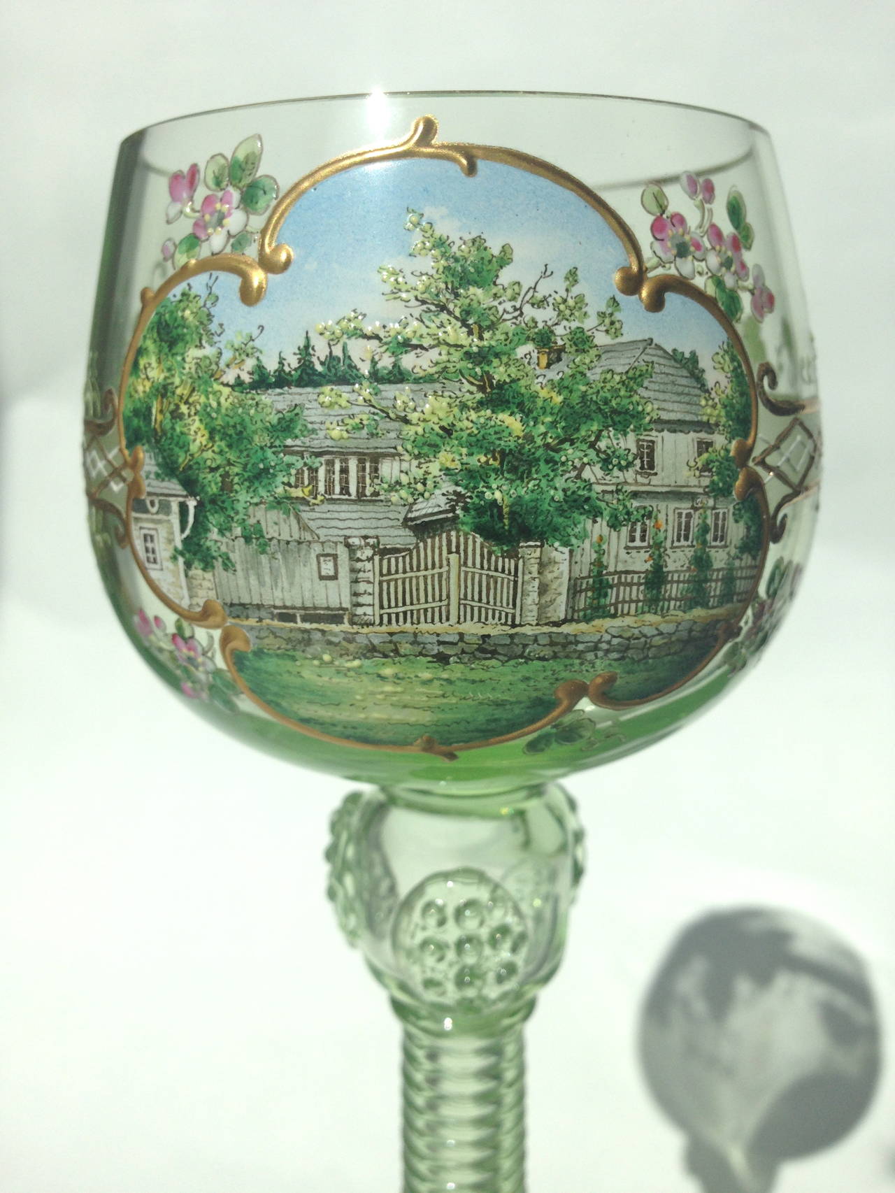 Austrian Moser Glass Enameled Landscape and Architectural Scenes, circa 1890 For Sale
